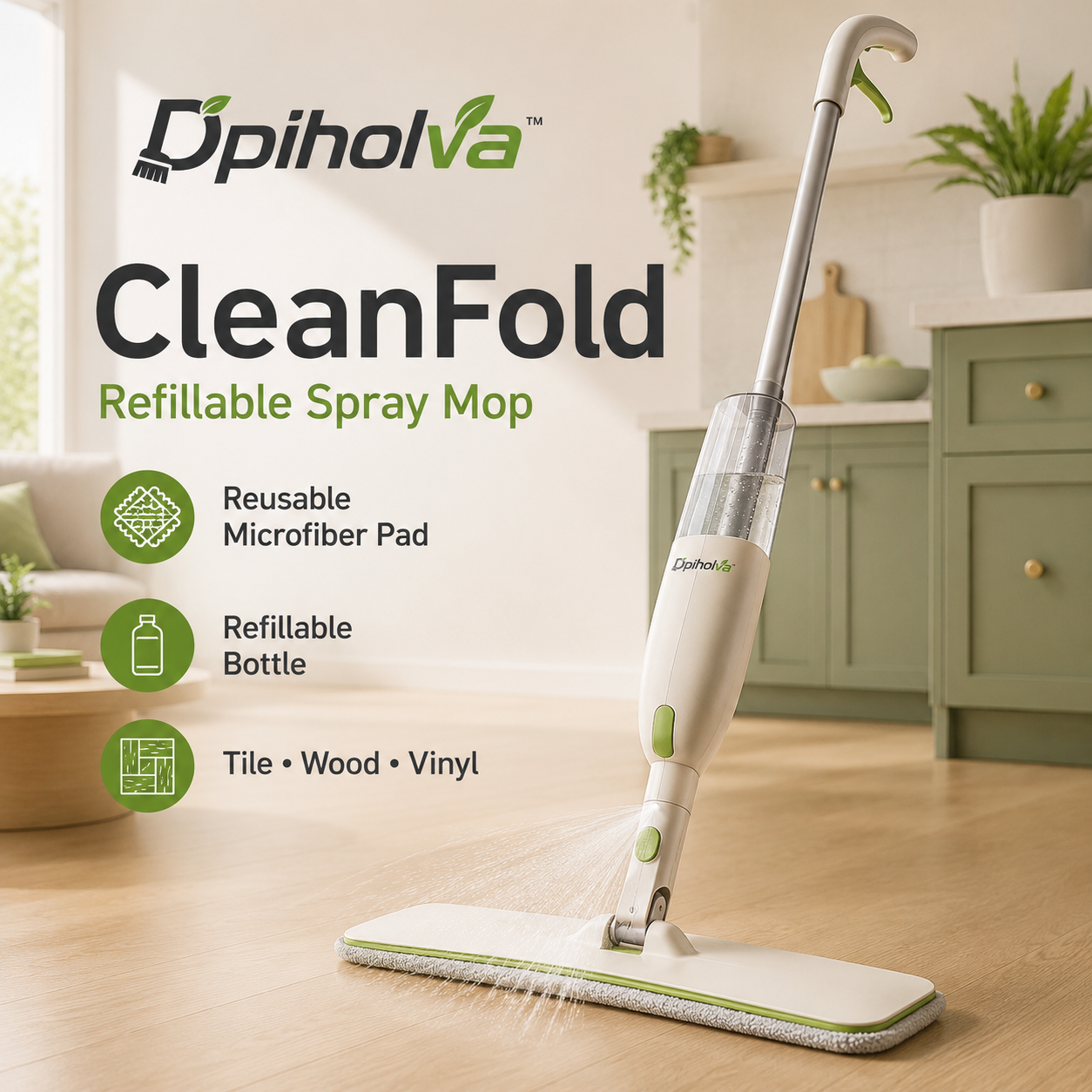 Dpiholva⢠CleanFold Refillable Spray Mop â Reusable Microfiber Floor Cleaning System