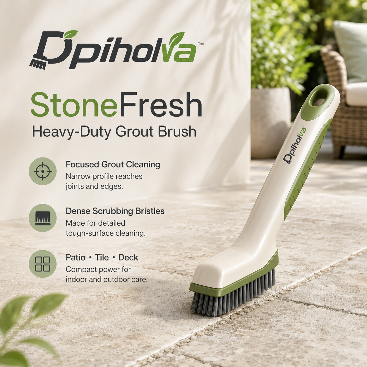 Dpiholva™ StoneFresh Heavy-Duty Grout Brush — Patio, Tile, Deck & Outdoor Surface Scrubber