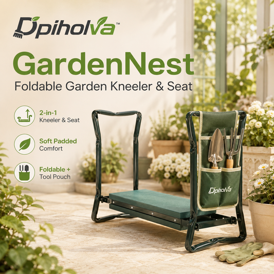 Dpiholva™ GardenNest Foldable Garden Kneeler & Seat — Padded Gardening Bench with Tool Pouch